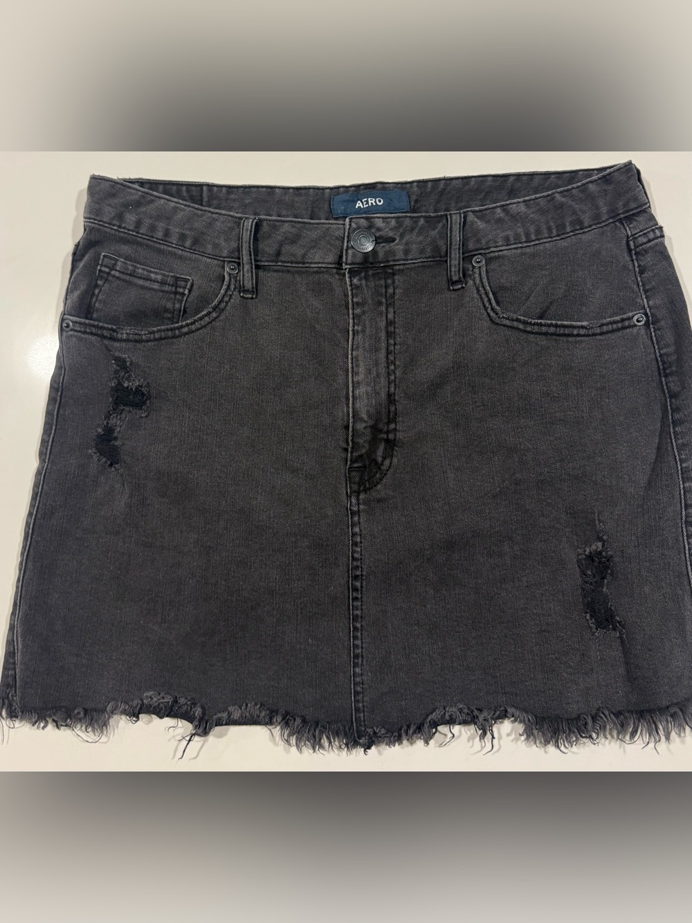 AERO Washed Black Distressed Denim Jean Skirt